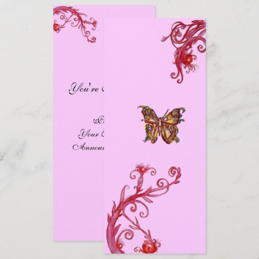 GOUDEN VLINDER , helder rood roze paarse krullen Kaart (Voorkant / Achterkant)