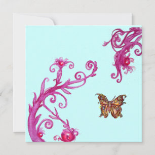 Gouden vlinder, helder roze blauw kaart