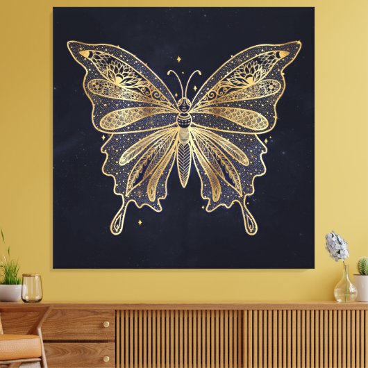 Gouden vlinder hemels esthetisch canvas afdruk (Insitu (Woonkamer))