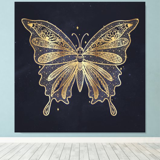 Gouden vlinder hemels esthetisch canvas afdruk (Insitu (Houten vloer))