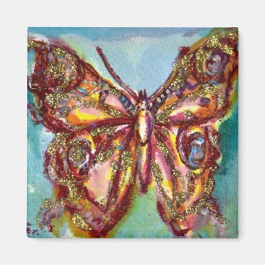 GOUDEN VLINDER IN BLAUW MAGNEET (Voorkant)