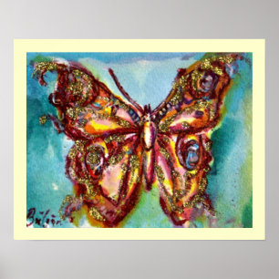 Gouden vlinder in blauw poster
