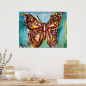Gouden vlinder in blauw poster (Keuken)