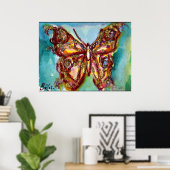 Gouden vlinder in blauw poster (Thuiskantoor)