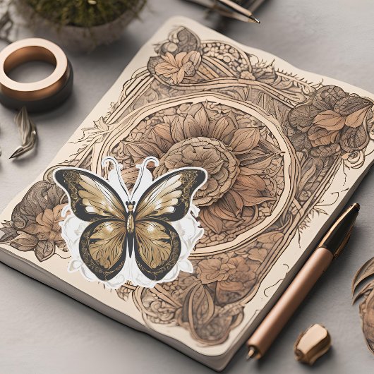 Gouden vlinder in de vlucht sticker