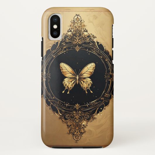 Gouden vlinder in een sierlijk omlijst ontwerp Case-Mate iPhone case (Achterkant)