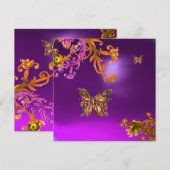 GOUDEN VLINDER IN PAARSE GELE BLOEMENKRANSEN KAART (Voorkant / Achterkant)