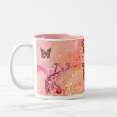 GOUDEN VLINDER IN SPARKLES 2 roze rood Tweekleurige Koffiemok (Links)