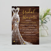 Gouden vlinder jurk rustiek Vrijgezellenfeest Folie Uitnodiging (Staand Voorkant)