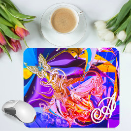 Gouden Vlinder Levendig Monogram Vloeibaar Abstrac Muismat