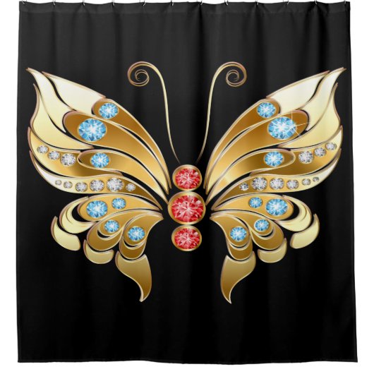 gouden vlinder met Pareltjes Douchegordijn (Voorkant)