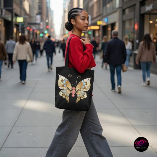 gouden vlinder met Pareltjes Tote Bag