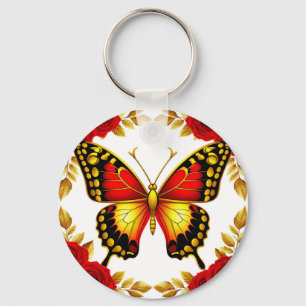 Gouden Vlinder Met Rozen Voor Dagelijkse Stijl 🦋 Sleutelhanger