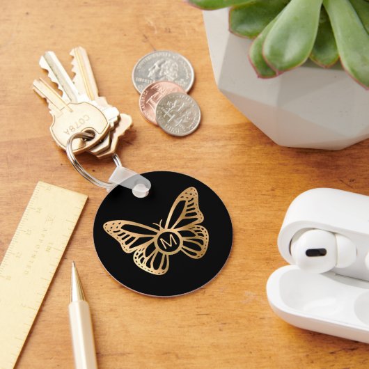 Gouden Vlinder Monogram Gepersonaliseerd Sleutelhanger (Bureau)