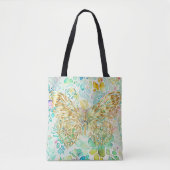 Gouden Vlinder op Bloemen Tote Bag (Voorkant)