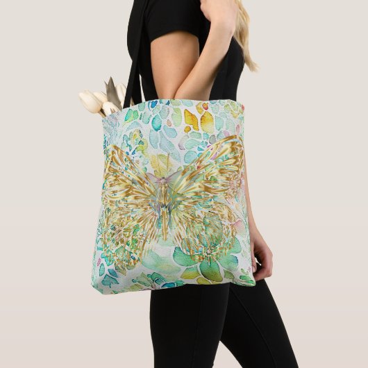 Gouden Vlinder op Bloemen Tote Bag (Dichtbij)