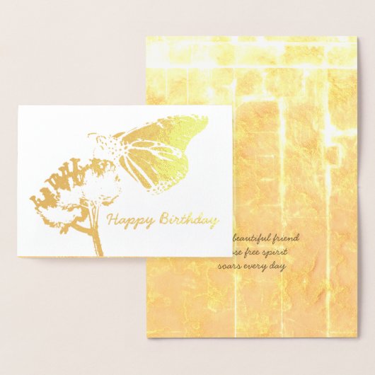 Gouden vlinder op de verjaardag van een bloemvrien folie kaarten (Display)