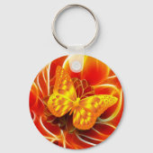 Gouden Vlinder op Vuurrode Abstracte Achtergrond Sleutelhanger (Voorkant)
