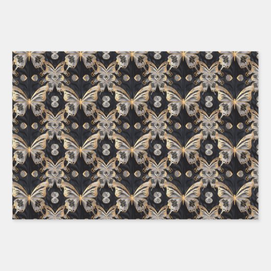 Gouden vlinder op zwarte achtergrond inpakpapier vel (Voorkant 3)