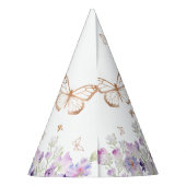 Gouden vlinder paarse bloemen verjaardag feesthoedjes (Achterkant)