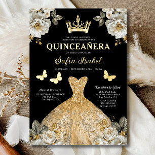 Gouden Vlinder Prinses Quinceanera Bloemendesign Folie Uitnodiging