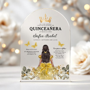 Gouden Vlinder Prinses Quinceanera Bloemmotief Acryl Uitnodigingen