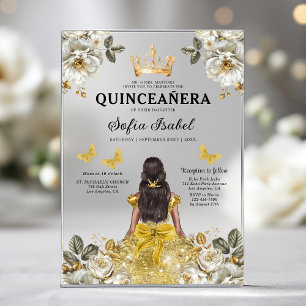 Gouden Vlinder Prinses Quinceanera Bloemmotief Acryl Uitnodigingen