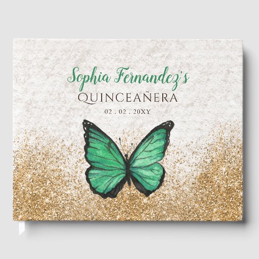  gouden vlinder Quinceañera Gastenboek (Voorkant)