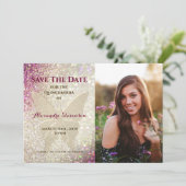 Gouden Vlinder Quinceañera Save The Date (Staand voorkant)