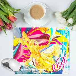 Gouden Vlinder Retro Monogram Vloeibare Abstracte Muismat