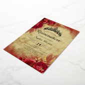 Gouden  Vlinder Rode Bloemen Quinceanera Folie Uitnodiging (Gedraaid)