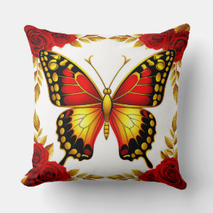 🦋 Gouden Vlinder Rode Rozen Luxe Huis Stijl Kussen