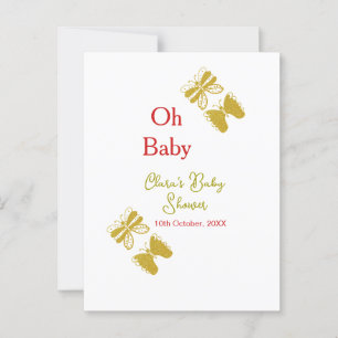 Gouden vlinder rood baby shower oh baby modern briefkaart