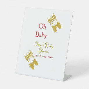 Gouden vlinder rood baby shower oh baby modern reclamebord met voetstuk