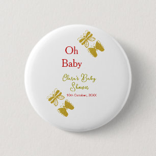 Gouden vlinder rood baby shower oh baby modern ronde button 5,7 cm