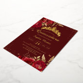 Gouden Vlinder Rood Goud Bloemen Quinceanera Folie Uitnodiging (Gedraaid)