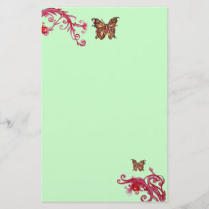 Gouden vlinder, rood roze groen briefpapier