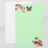 Gouden vlinder, rood roze groen briefpapier (Voorkant / Achterkant)