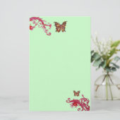 Gouden vlinder, rood roze groen briefpapier (Staand voorkant)