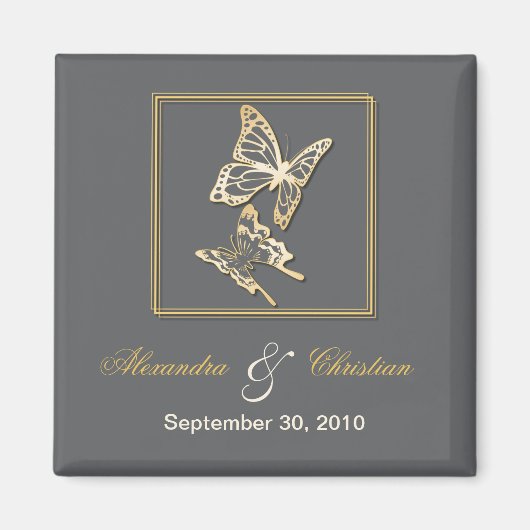 Gouden Vlinder Save De Datum Bruiloft Aankondiging Magneet (Voorkant)