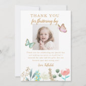 Gouden vlinder verjaardagsfeestfoto bedankkaart (Voorkant)