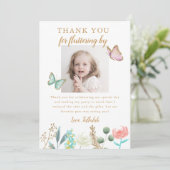 Gouden vlinder verjaardagsfeestfoto bedankkaart (Staand voorkant)