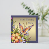 Gouden Vlinder Vrouwen 50ste Verjaardagsfeest Kaart (Staand voorkant)