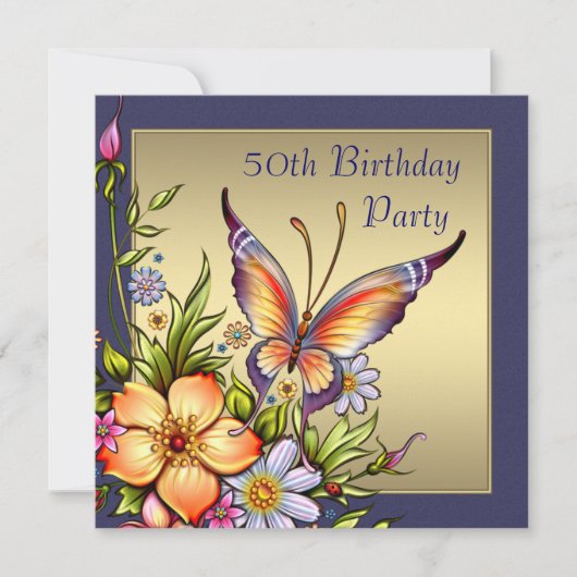 Gouden Vlinder Vrouwen 50ste Verjaardagsfeest Kaart (Voorkant)