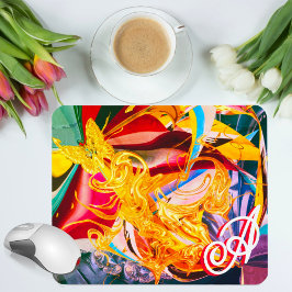 Gouden Vlinder Vurig Monogram Vloeibaar Abstract Muismat