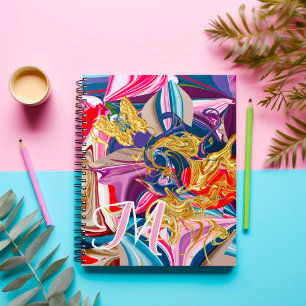 Gouden Vlinder Werveling Roze Monogram Vloeibare A Notitieboek