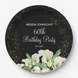 Gouden Vlinder Wit Calla Lily Zwart Verjaardag Papieren Bordje