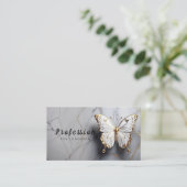 Gouden vlinder wit marmer visitekaartje (Staand voorkant)