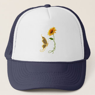 Gouden Vlinder Zonnebloem Botanische Bloem Natuur Trucker Pet