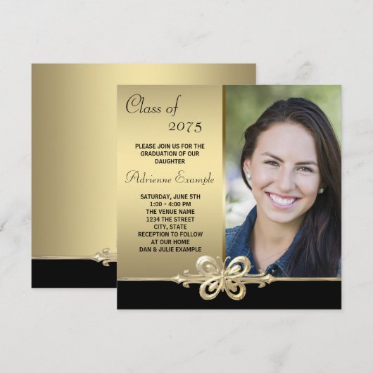 Gouden Vlinder Zwart en Goud Foto Afstuderen Kaart (Voorkant / Achterkant)